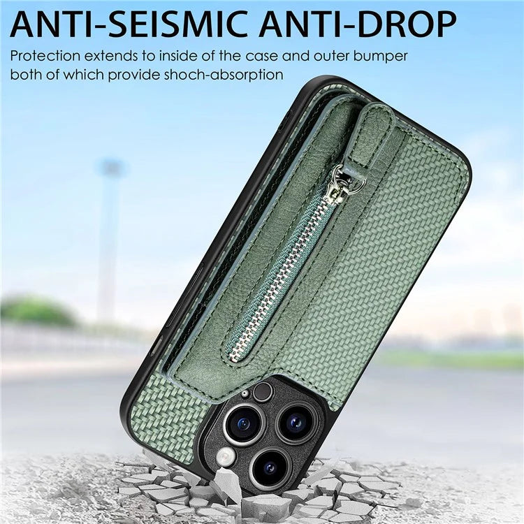 C1-04 For iPhone 13 Pro Wallet Case Kickstand Anti-Drop PU+PC+TPU Phone Cover