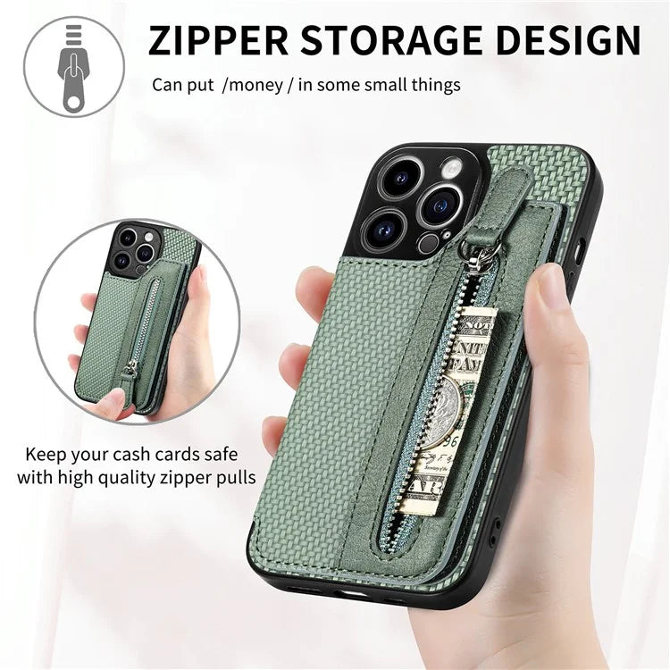 C1-04 For iPhone 13 Pro Wallet Case Kickstand Anti-Drop PU+PC+TPU Phone Cover