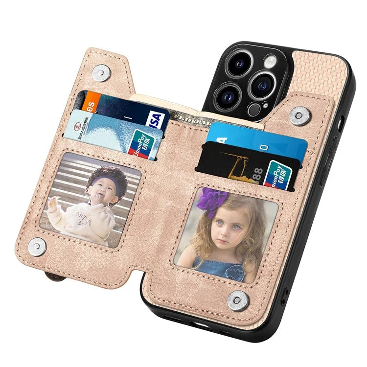 C1-04 For iPhone 13 Pro Wallet Case Kickstand Anti-Drop PU+PC+TPU Phone Cover
