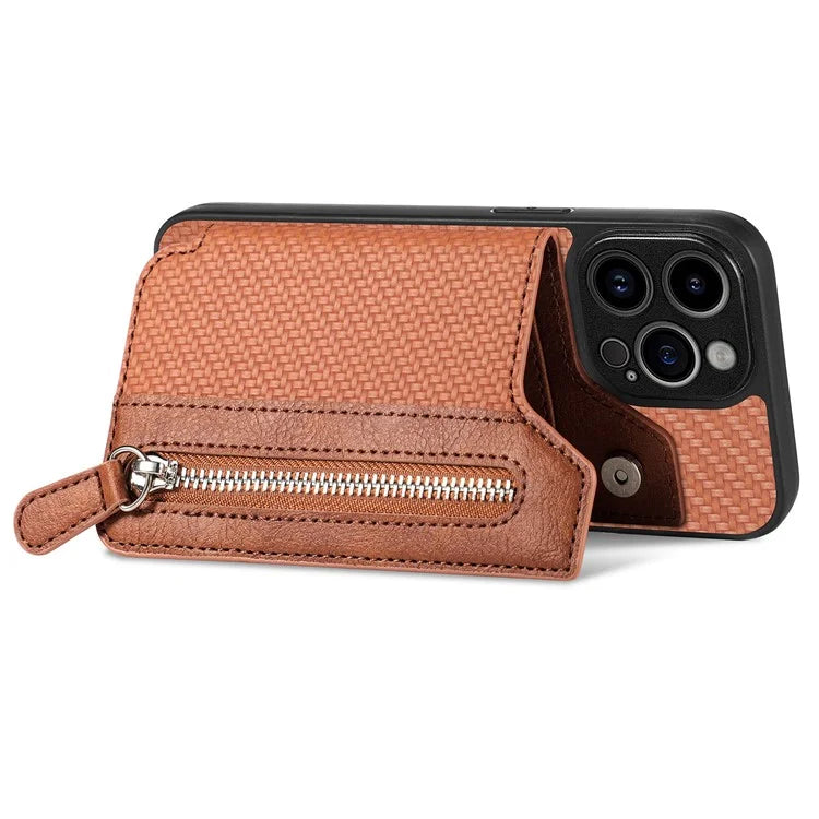 C1-04 For iPhone 13 Pro Wallet Case Kickstand Anti-Drop PU+PC+TPU Phone Cover