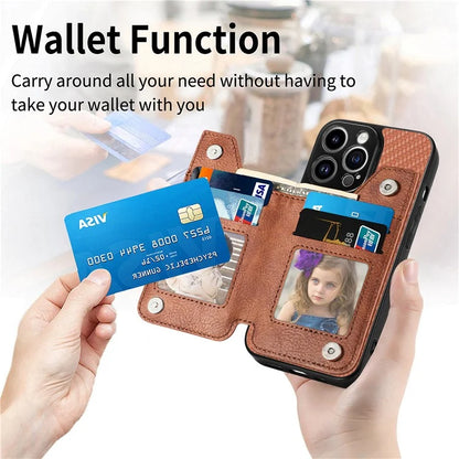 C1-04 For iPhone 13 Pro Wallet Case Kickstand Anti-Drop PU+PC+TPU Phone Cover