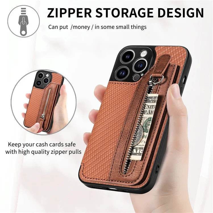C1-04 For iPhone 13 Pro Wallet Case Kickstand Anti-Drop PU+PC+TPU Phone Cover
