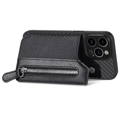C1-04 For iPhone 13 Pro Max 6.7 inch Case Zipper Pocket Kickstand Back Phone Shell