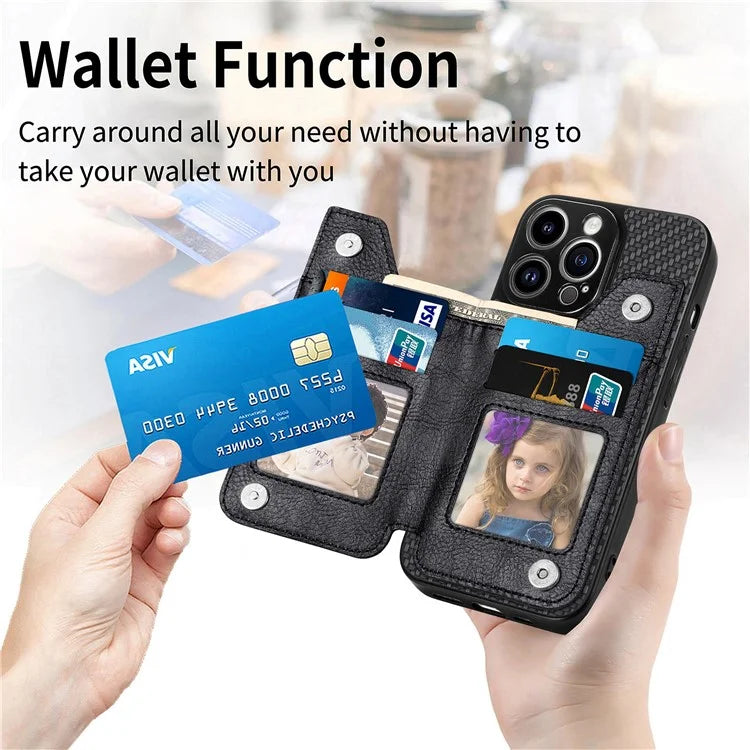 C1-04 For iPhone 13 Pro Max 6.7 inch Case Zipper Pocket Kickstand Back Phone Shell