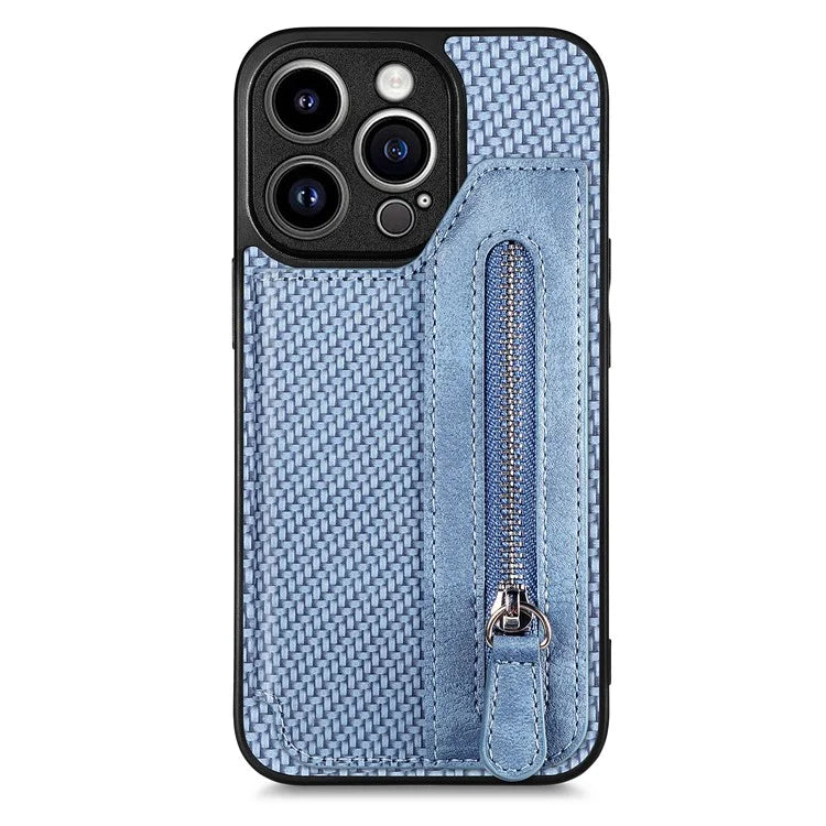 C1-04 For iPhone 13 Pro Max 6.7 inch Case Zipper Pocket Kickstand Back Phone Shell