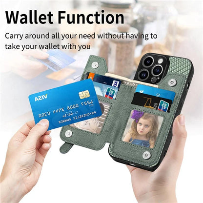 C1-04 For iPhone 13 Pro Max 6.7 inch Case Zipper Pocket Kickstand Back Phone Shell
