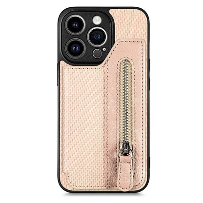 C1-04 For iPhone 13 Pro Max 6.7 inch Case Zipper Pocket Kickstand Back Phone Shell
