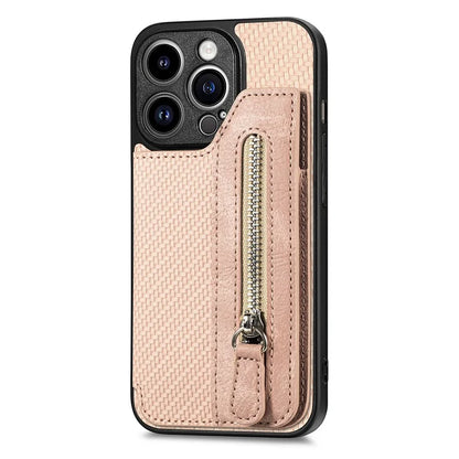 C1-04 For iPhone 13 Pro Max 6.7 inch Case Zipper Pocket Kickstand Back Phone Shell