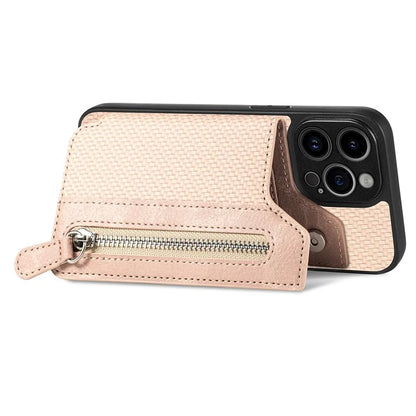 C1-04 For iPhone 13 Pro Max 6.7 inch Case Zipper Pocket Kickstand Back Phone Shell