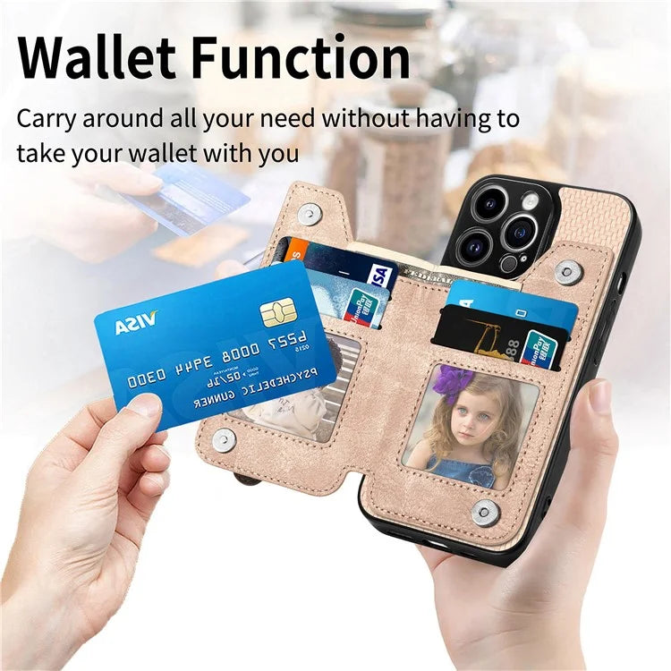 C1-04 For iPhone 13 Pro Max 6.7 inch Case Zipper Pocket Kickstand Back Phone Shell