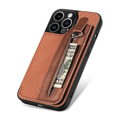 C1-04 For iPhone 13 Pro Max 6.7 inch Case Zipper Pocket Kickstand Back Phone Shell