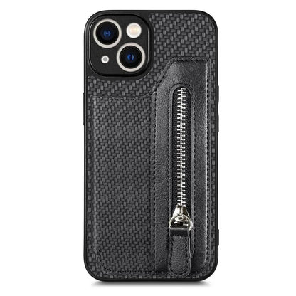 C1-04 For iPhone 13 Case PU Leather+PC+TPU Zipper Pocket Phone Cover with Card Holder