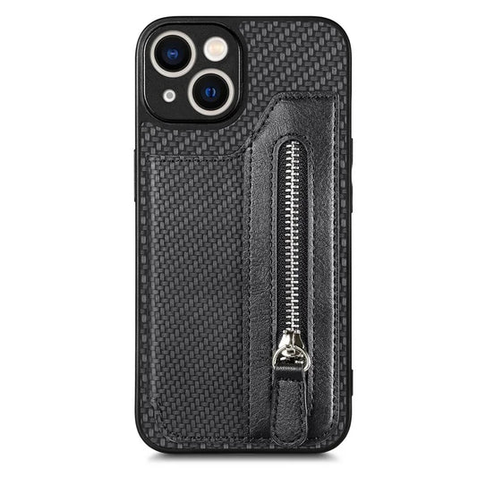 C1-04 For iPhone 13 Case PU Leather+PC+TPU Zipper Pocket Phone Cover with Card Holder
