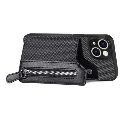 C1-04 For iPhone 13 Case PU Leather+PC+TPU Zipper Pocket Phone Cover with Card Holder