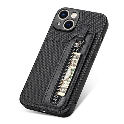 C1-04 For iPhone 13 Case PU Leather+PC+TPU Zipper Pocket Phone Cover with Card Holder