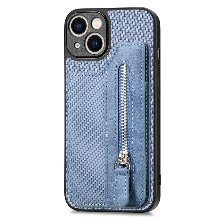 C1-04 For iPhone 13 Case PU Leather+PC+TPU Zipper Pocket Phone Cover with Card Holder