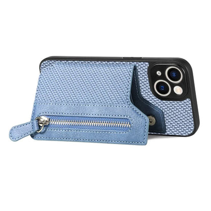 C1-04 For iPhone 13 Case PU Leather+PC+TPU Zipper Pocket Phone Cover with Card Holder