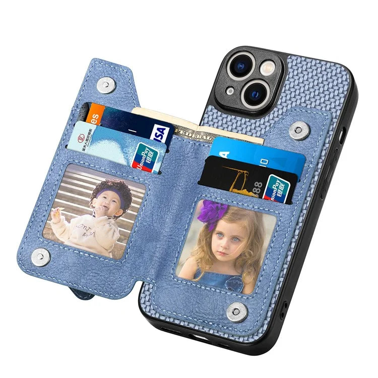 C1-04 For iPhone 13 Case PU Leather+PC+TPU Zipper Pocket Phone Cover with Card Holder