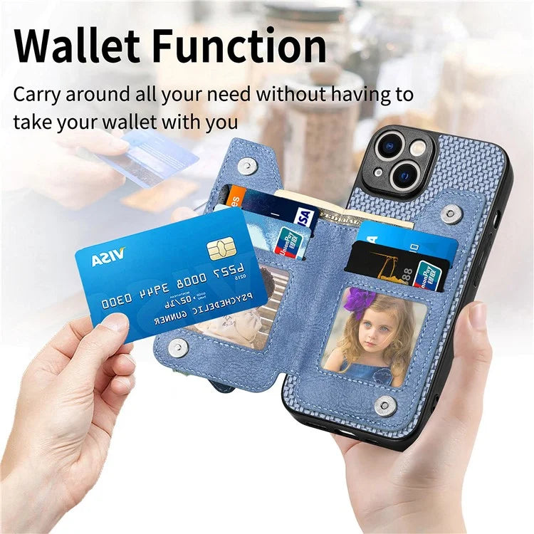 C1-04 For iPhone 13 Case PU Leather+PC+TPU Zipper Pocket Phone Cover with Card Holder