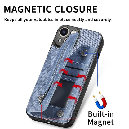 C1-04 For iPhone 13 Case PU Leather+PC+TPU Zipper Pocket Phone Cover with Card Holder