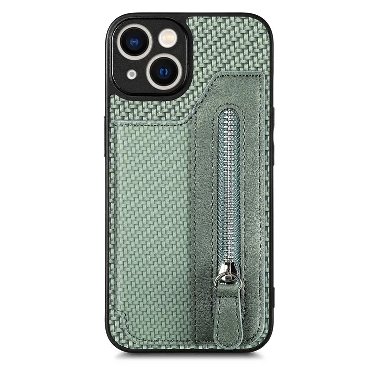 C1-04 For iPhone 13 Case PU Leather+PC+TPU Zipper Pocket Phone Cover with Card Holder