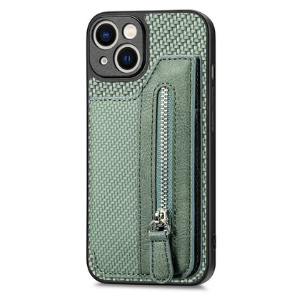 C1-04 For iPhone 13 Case PU Leather+PC+TPU Zipper Pocket Phone Cover with Card Holder