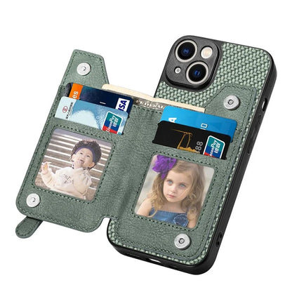 C1-04 For iPhone 13 Case PU Leather+PC+TPU Zipper Pocket Phone Cover with Card Holder