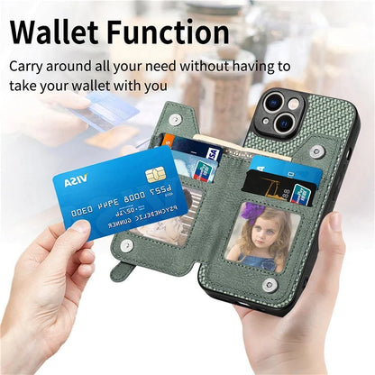 C1-04 For iPhone 13 Case PU Leather+PC+TPU Zipper Pocket Phone Cover with Card Holder