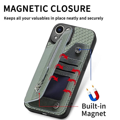 C1-04 For iPhone 13 Case PU Leather+PC+TPU Zipper Pocket Phone Cover with Card Holder