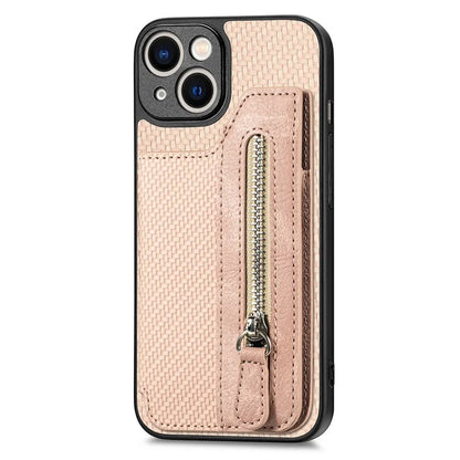 C1-04 For iPhone 13 Case PU Leather+PC+TPU Zipper Pocket Phone Cover with Card Holder