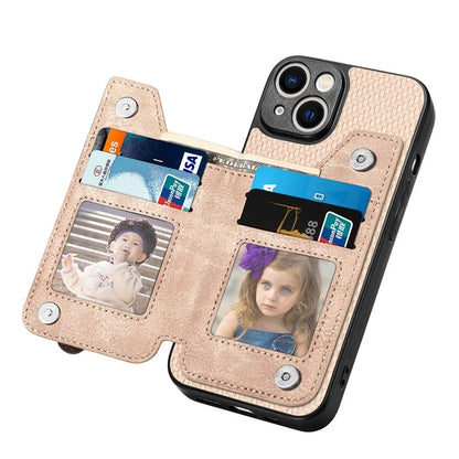 C1-04 For iPhone 13 Case PU Leather+PC+TPU Zipper Pocket Phone Cover with Card Holder