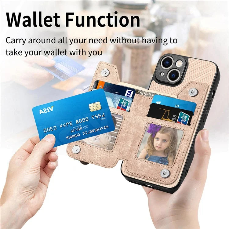 C1-04 For iPhone 13 Case PU Leather+PC+TPU Zipper Pocket Phone Cover with Card Holder