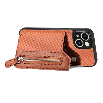 C1-04 For iPhone 13 Case PU Leather+PC+TPU Zipper Pocket Phone Cover with Card Holder