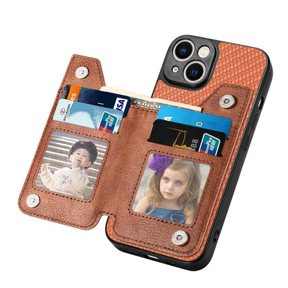 C1-04 For iPhone 13 Case PU Leather+PC+TPU Zipper Pocket Phone Cover with Card Holder