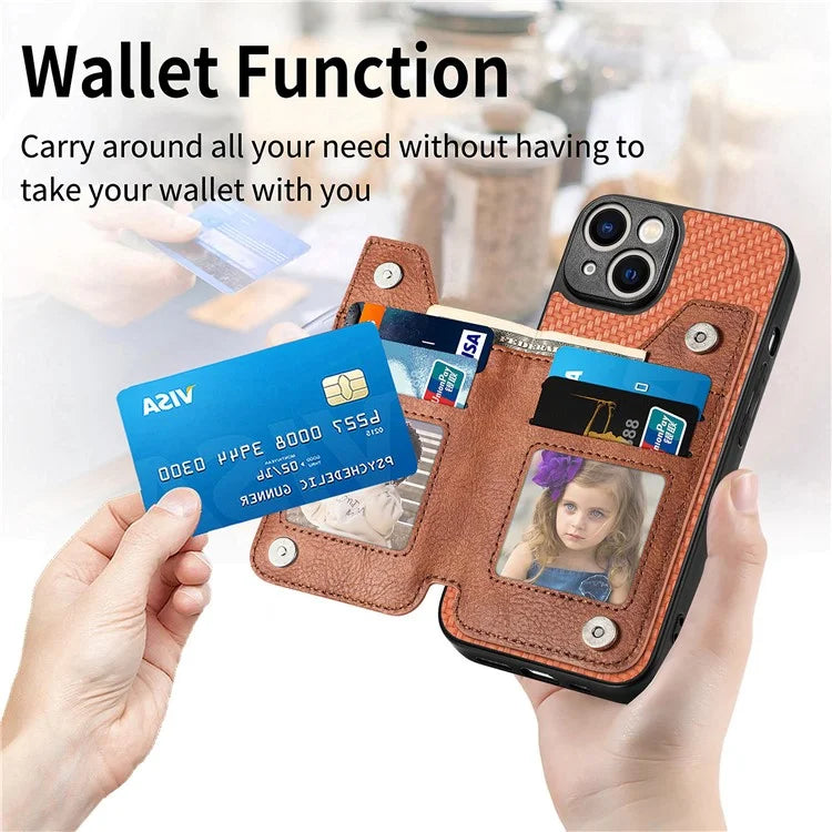 C1-04 For iPhone 13 Case PU Leather+PC+TPU Zipper Pocket Phone Cover with Card Holder