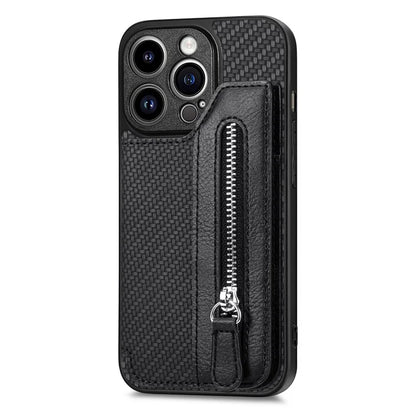 C1-04 For iPhone 14 Pro Case Leather Zipper Pocket Phone Cover with Kickstand