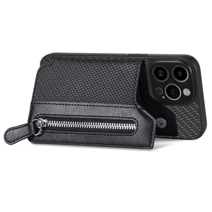 C1-04 For iPhone 14 Pro Case Leather Zipper Pocket Phone Cover with Kickstand