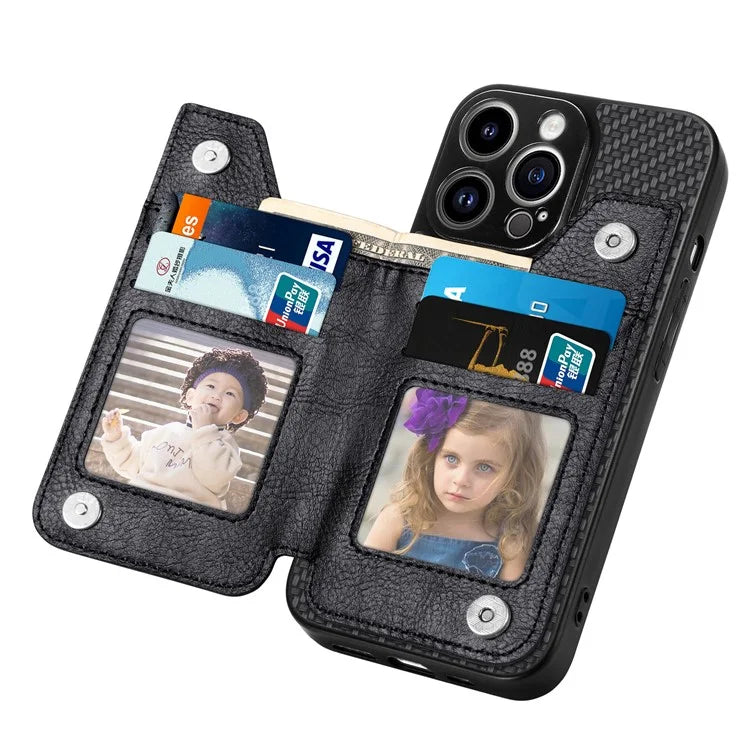 C1-04 For iPhone 14 Pro Case Leather Zipper Pocket Phone Cover with Kickstand