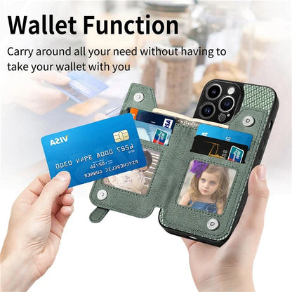 C1-04 For iPhone 14 Pro Case Leather Zipper Pocket Phone Cover with Kickstand