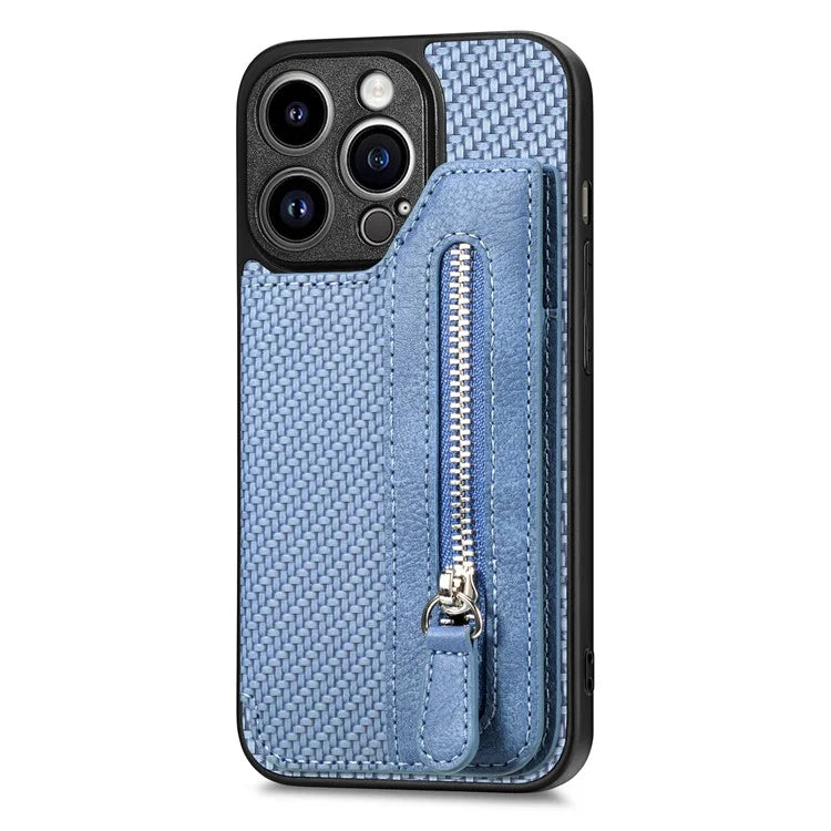 C1-04 For iPhone 14 Pro Case Leather Zipper Pocket Phone Cover with Kickstand