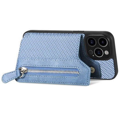 C1-04 For iPhone 14 Pro Case Leather Zipper Pocket Phone Cover with Kickstand