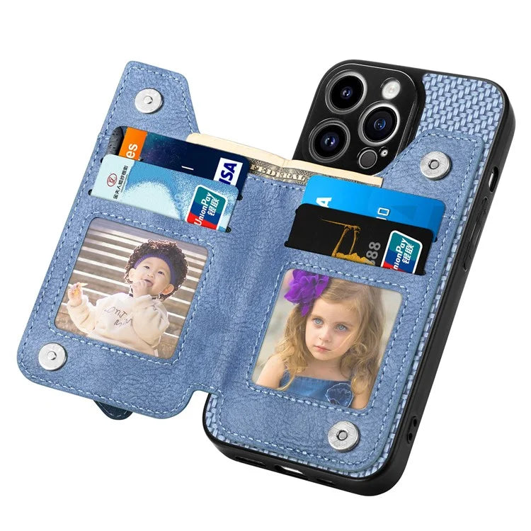 C1-04 For iPhone 14 Pro Case Leather Zipper Pocket Phone Cover with Kickstand