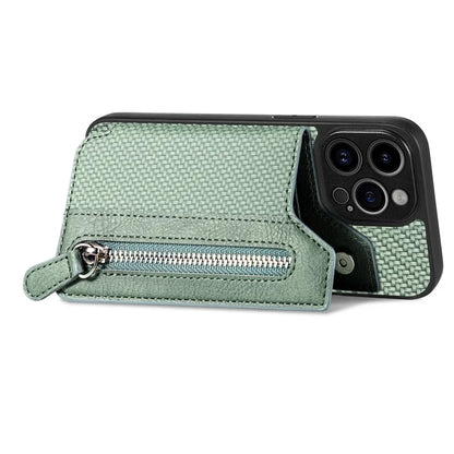 C1-04 For iPhone 14 Pro Case Leather Zipper Pocket Phone Cover with Kickstand
