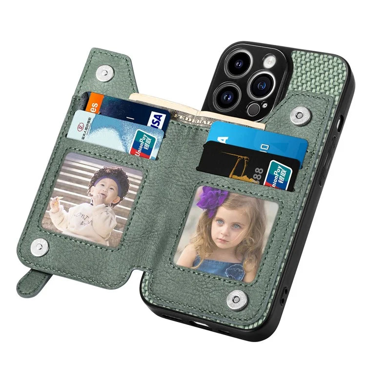 C1-04 For iPhone 14 Pro Case Leather Zipper Pocket Phone Cover with Kickstand