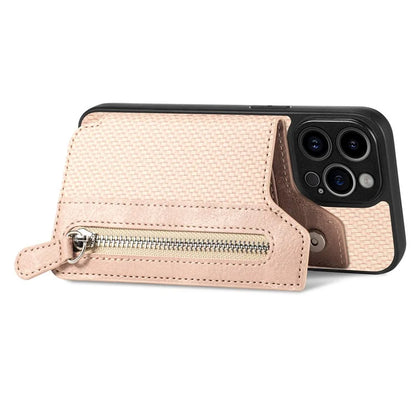 C1-04 For iPhone 14 Pro Case Leather Zipper Pocket Phone Cover with Kickstand
