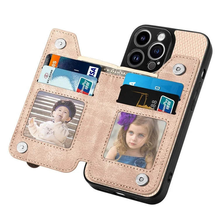 C1-04 For iPhone 14 Pro Case Leather Zipper Pocket Phone Cover with Kickstand