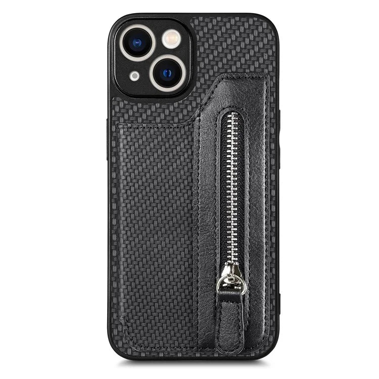 C1-04 For iPhone 14 Zipper Pocket PU Leather+PC+TPU Case Phone Cover with Card Holder