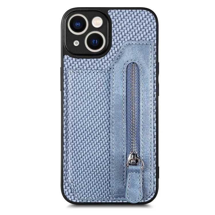 C1-04 For iPhone 14 Zipper Pocket PU Leather+PC+TPU Case Phone Cover with Card Holder