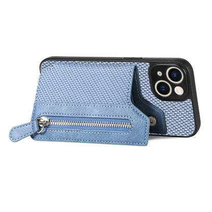 C1-04 For iPhone 14 Zipper Pocket PU Leather+PC+TPU Case Phone Cover with Card Holder