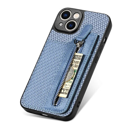 C1-04 For iPhone 14 Zipper Pocket PU Leather+PC+TPU Case Phone Cover with Card Holder
